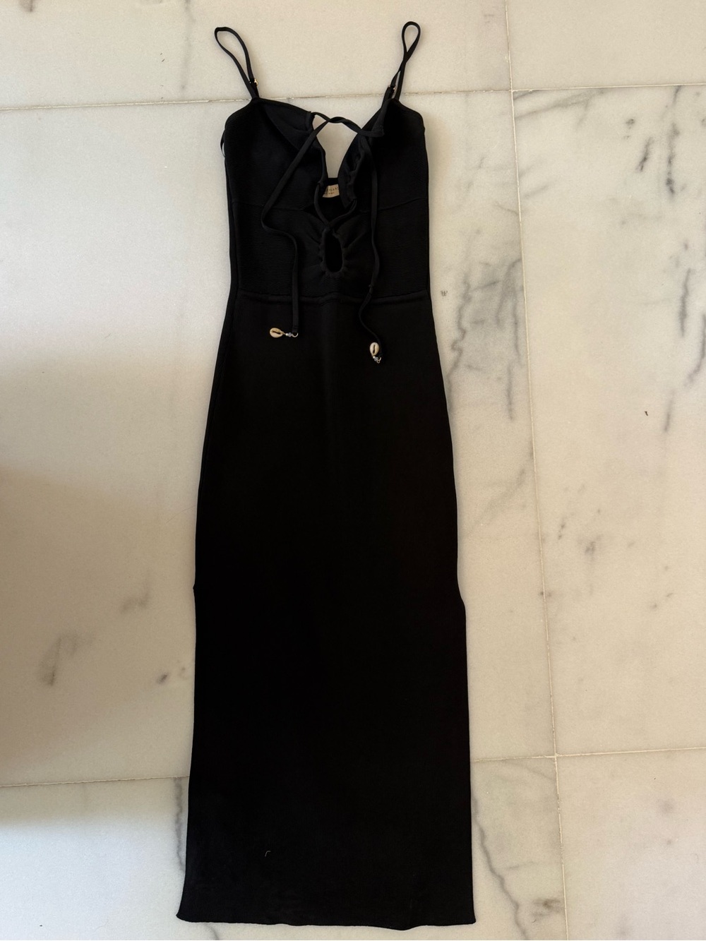 Paola Bernardi Black Spaghetti-Strap Maxi Dress with Front Tie